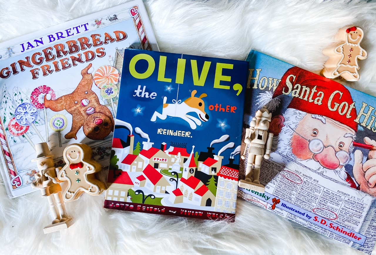 Christmas books to check out: Gingerbread Friends, Olive the Other Reindeer, How Santa Got His Job